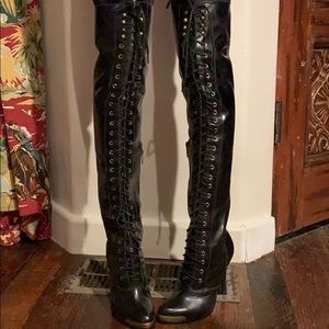Joie Thigh high leather lace up boots
